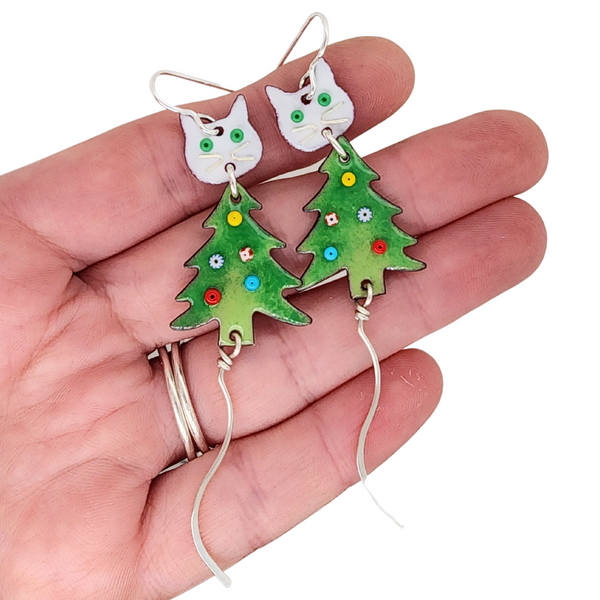 whimsical christmas earrings with cats
