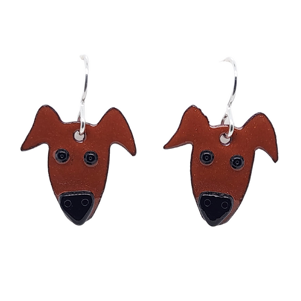 brown dog earrings with big noses