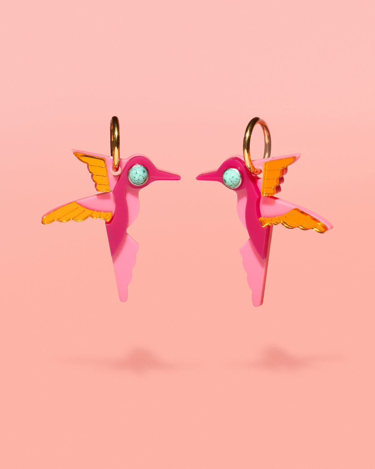 Hummingbird Hoop Earrings Pink + Copper