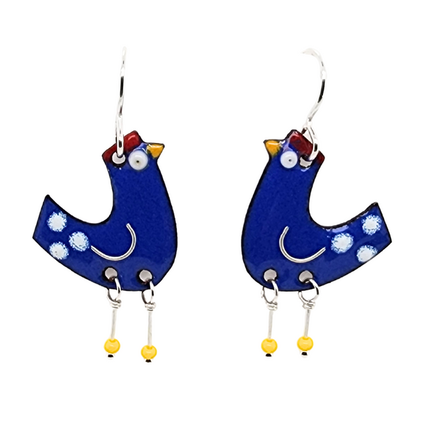blue chicken earrings