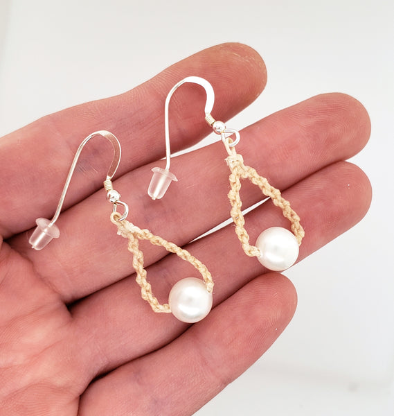 macrame teardrop earrings with pearls