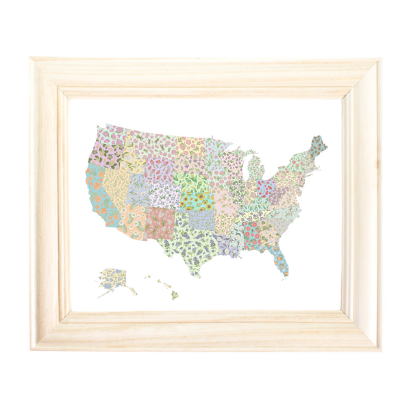 US State Flower Map Art Print by Erica Catherine Gallery 209