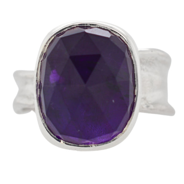 African Amethyst Cushion Ripple Ring