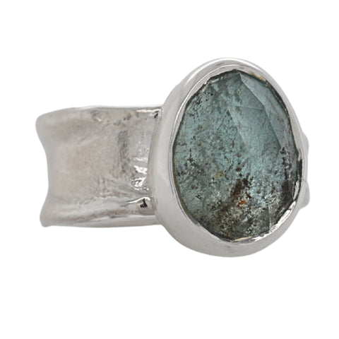 Aquamarine Freeform Ripple Ring