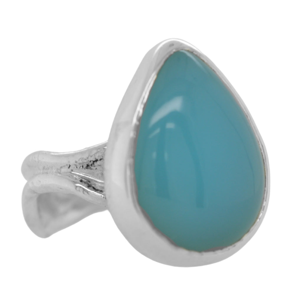 Blue Chalcedony Teardrop Ripple Ring