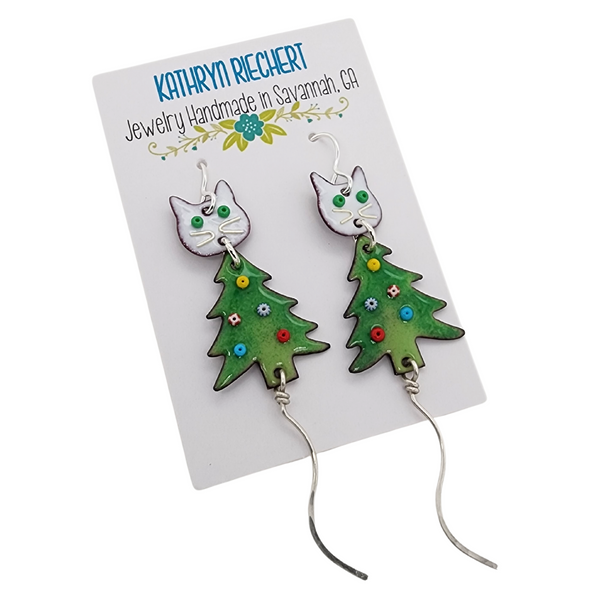 glass enamel Christmas earrings