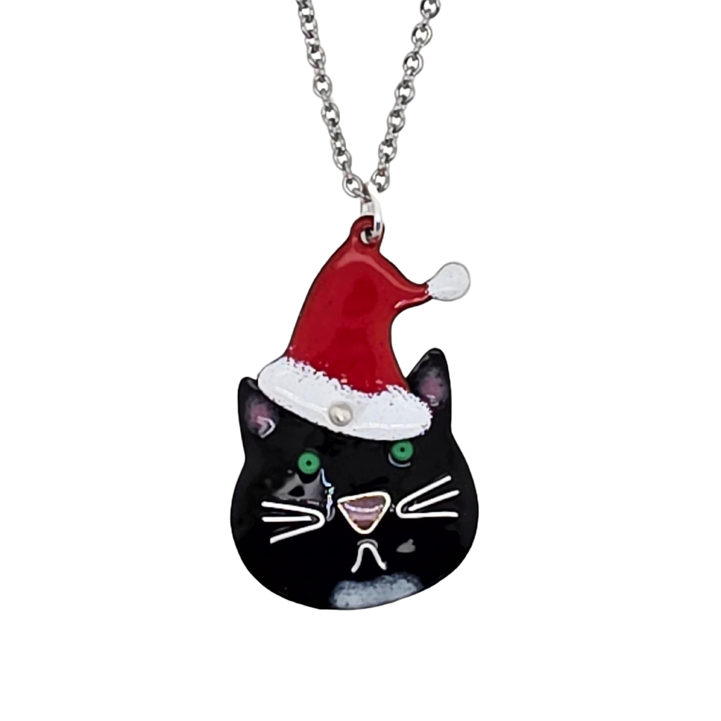 Cat with Santa Hat Necklace
