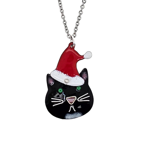 Cat with Santa Hat Necklace