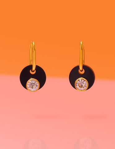 Deco Glam Medallion Oval Hoops Black