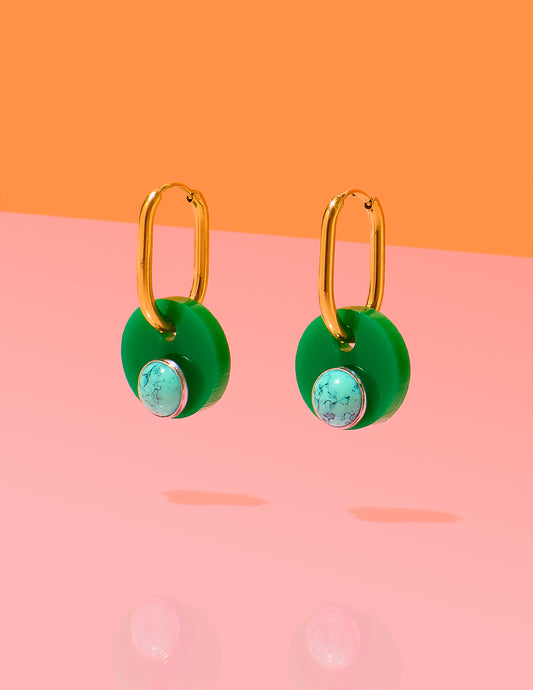 Deco Glam Medallion Oval Hoops Green