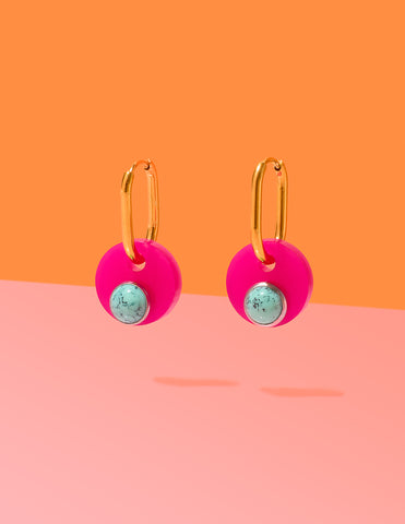Deco Glam Medallion Oval Hoops Hot Pink