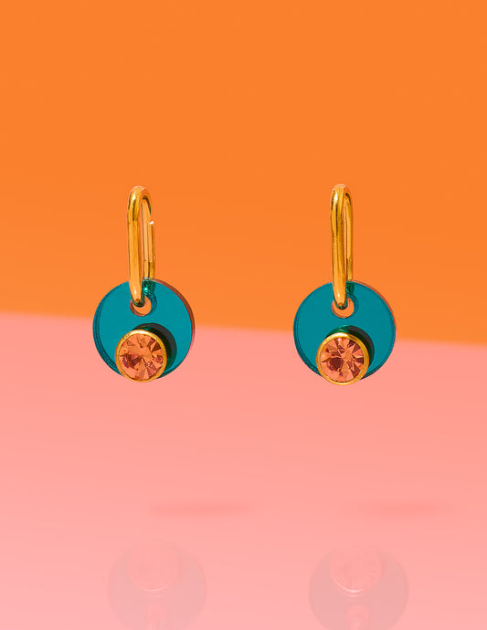 Deco Glam Medallion Oval Hoops Turquoise