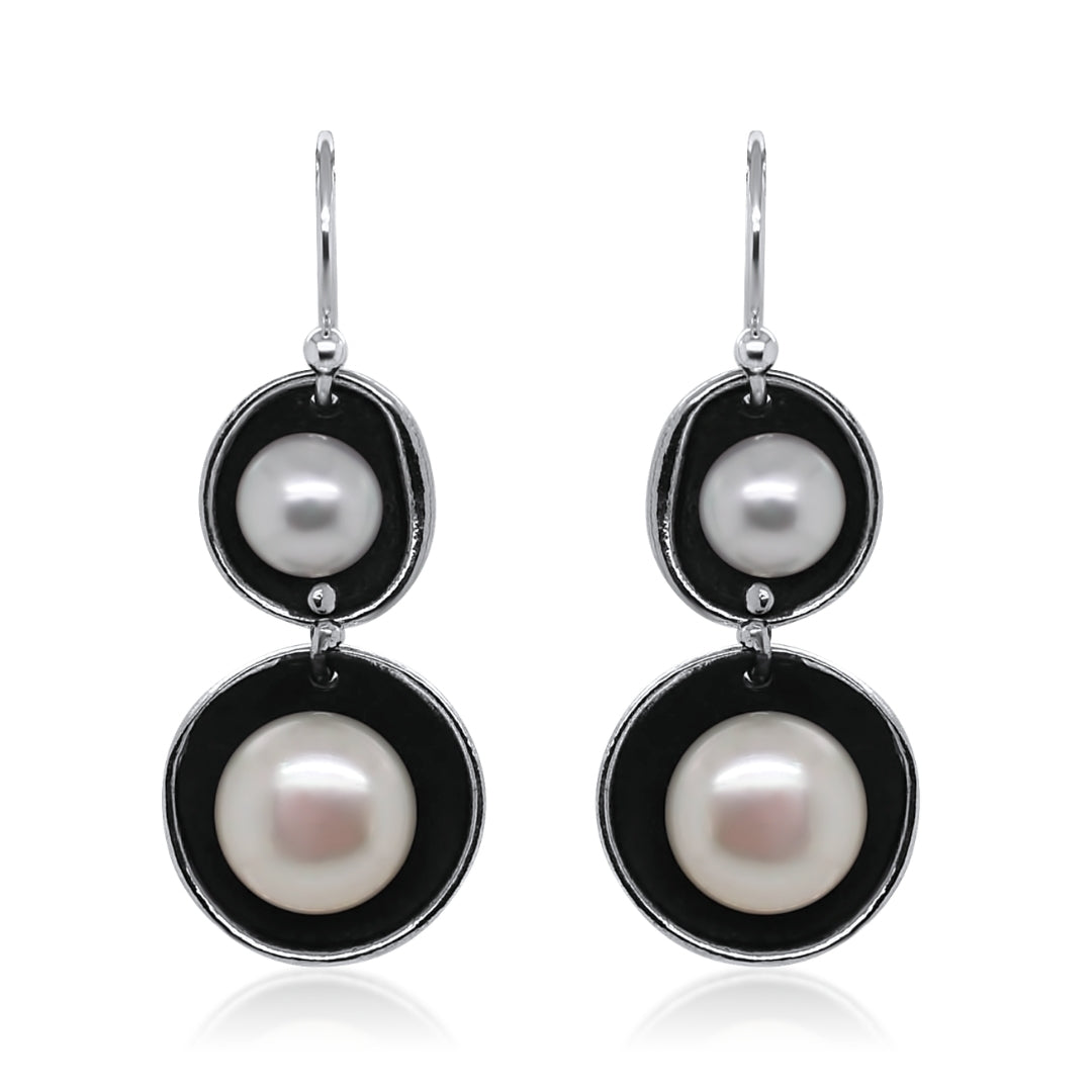 Double Pearl Earrings with Patina