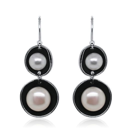 Double Pearl Earrings with Patina