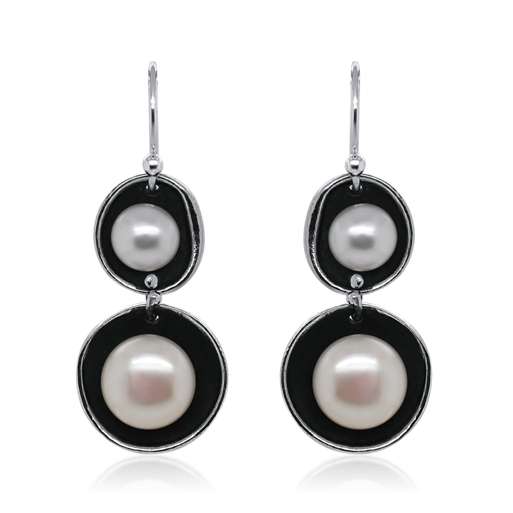 Double Pearl Earrings with Patina