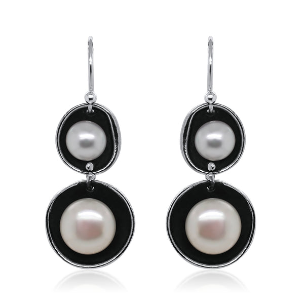 Double Pearl Earrings with Patina