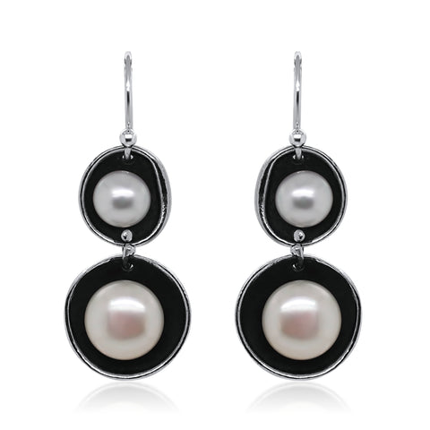 Double Pearl Earrings with Patina