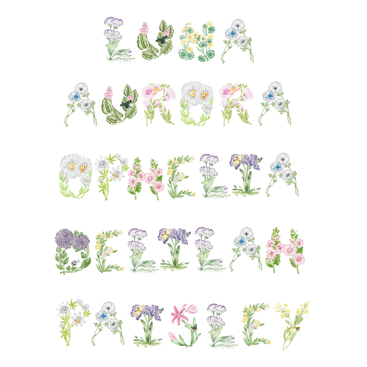 Floral Custom Name Print