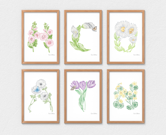 Floral Initial Fine Art Print 8x10"