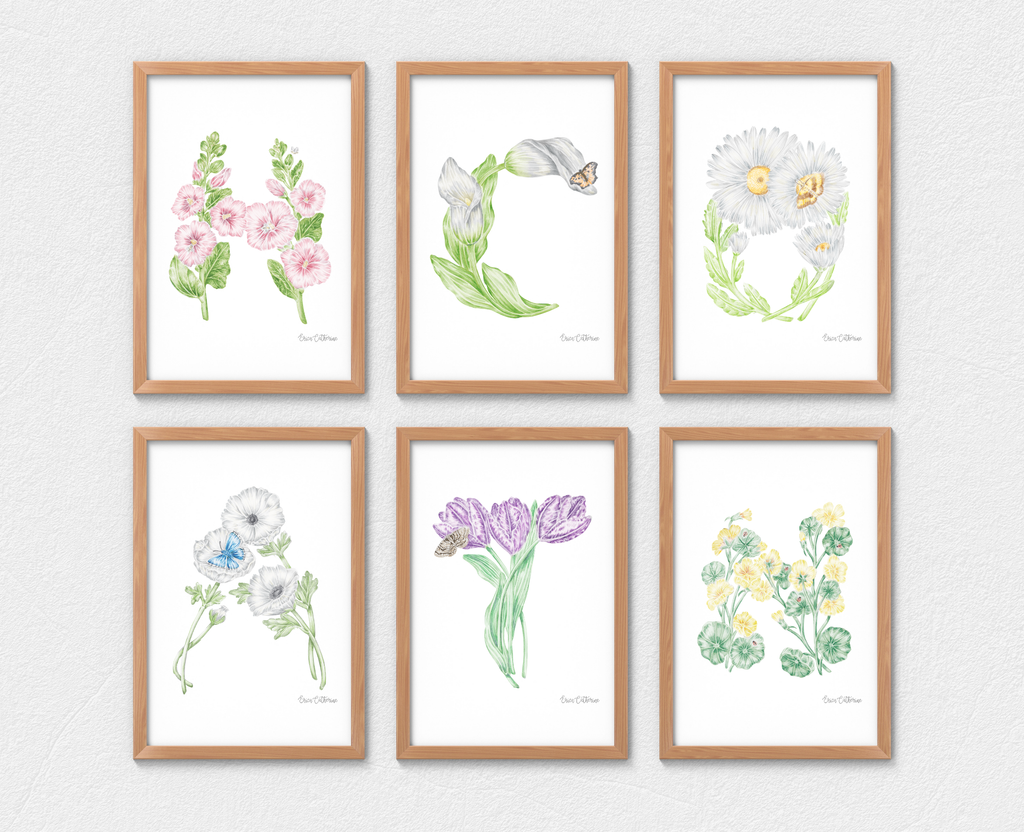 Floral Initial Fine Art Print 8x10"