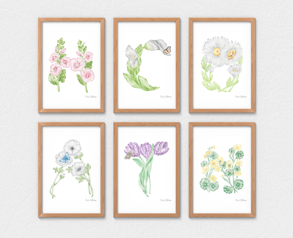 Floral Initial Fine Art Print 8x10"