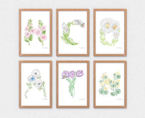 Floral Initial Fine Art Print 8x10"