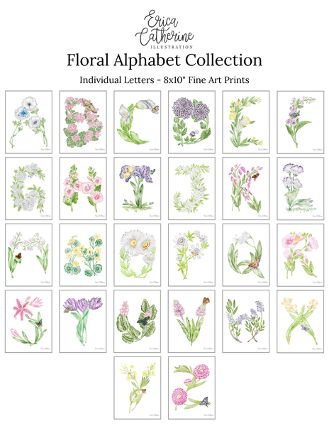 Floral Initial Fine Art Print 8x10"