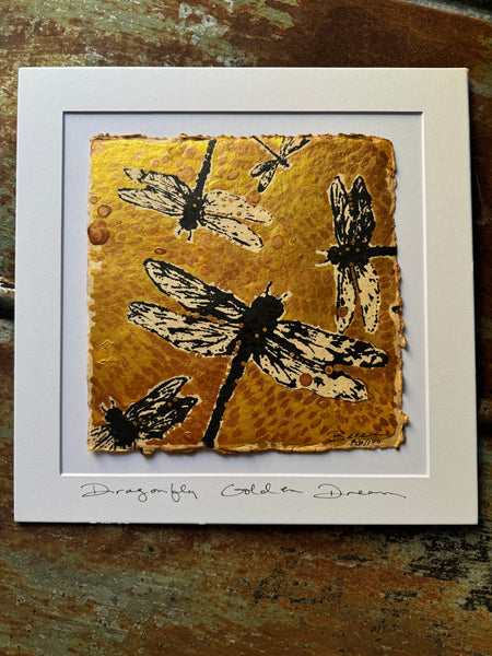 Framed Original Gold Moon Twelve by Twelve" Dragonfly Glow