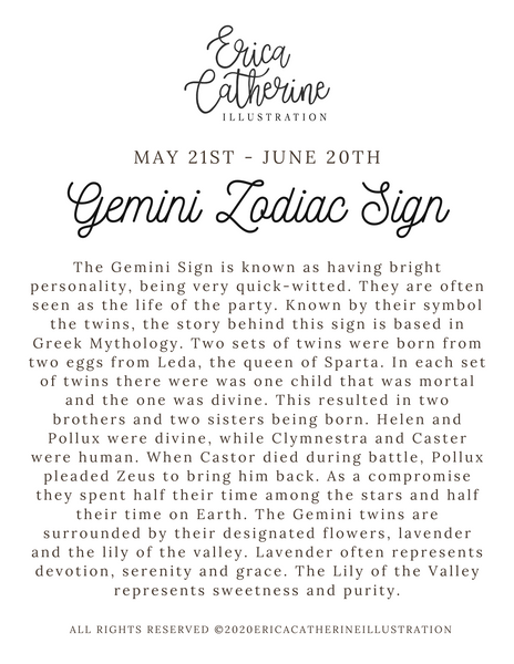 Gemini Zodiac Sign Print by Erica Catherine Gallery 209