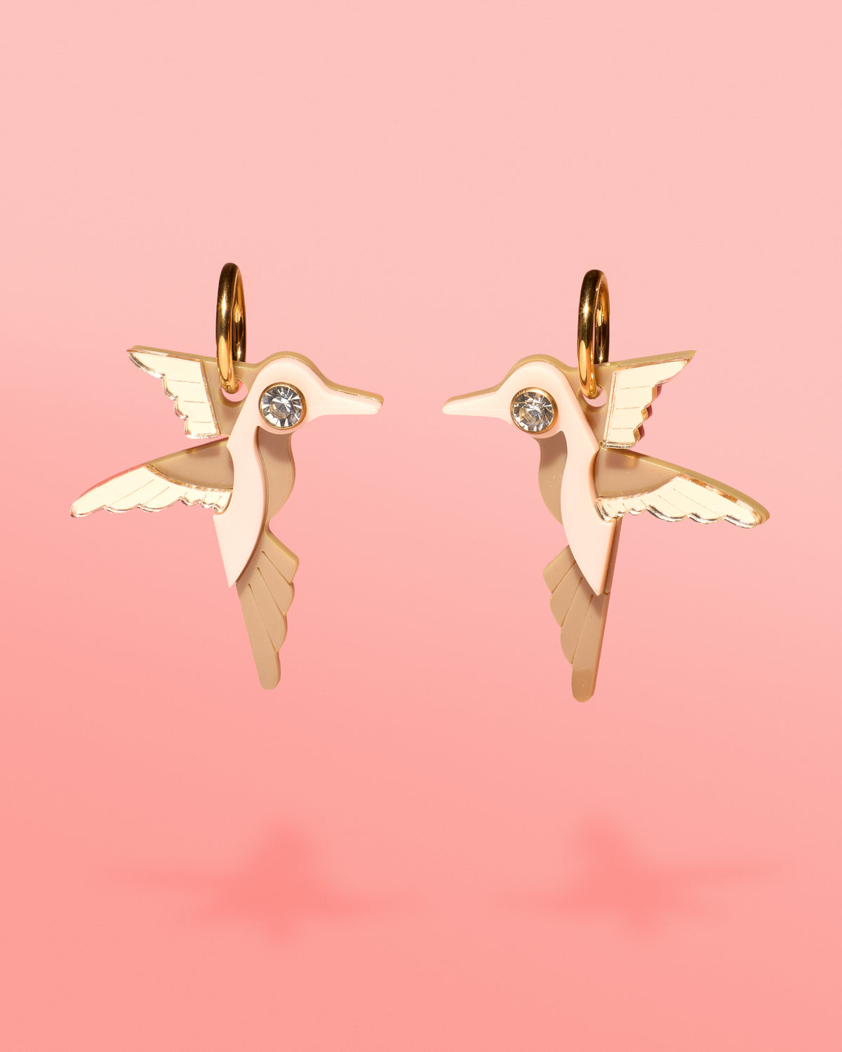 Hummingbird Hoop Earrings Beige + Gold