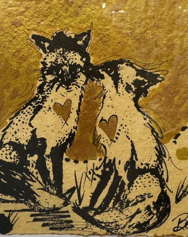 Framed Original Gold Moon Twelve by Twelve" Kissy Face Foxes