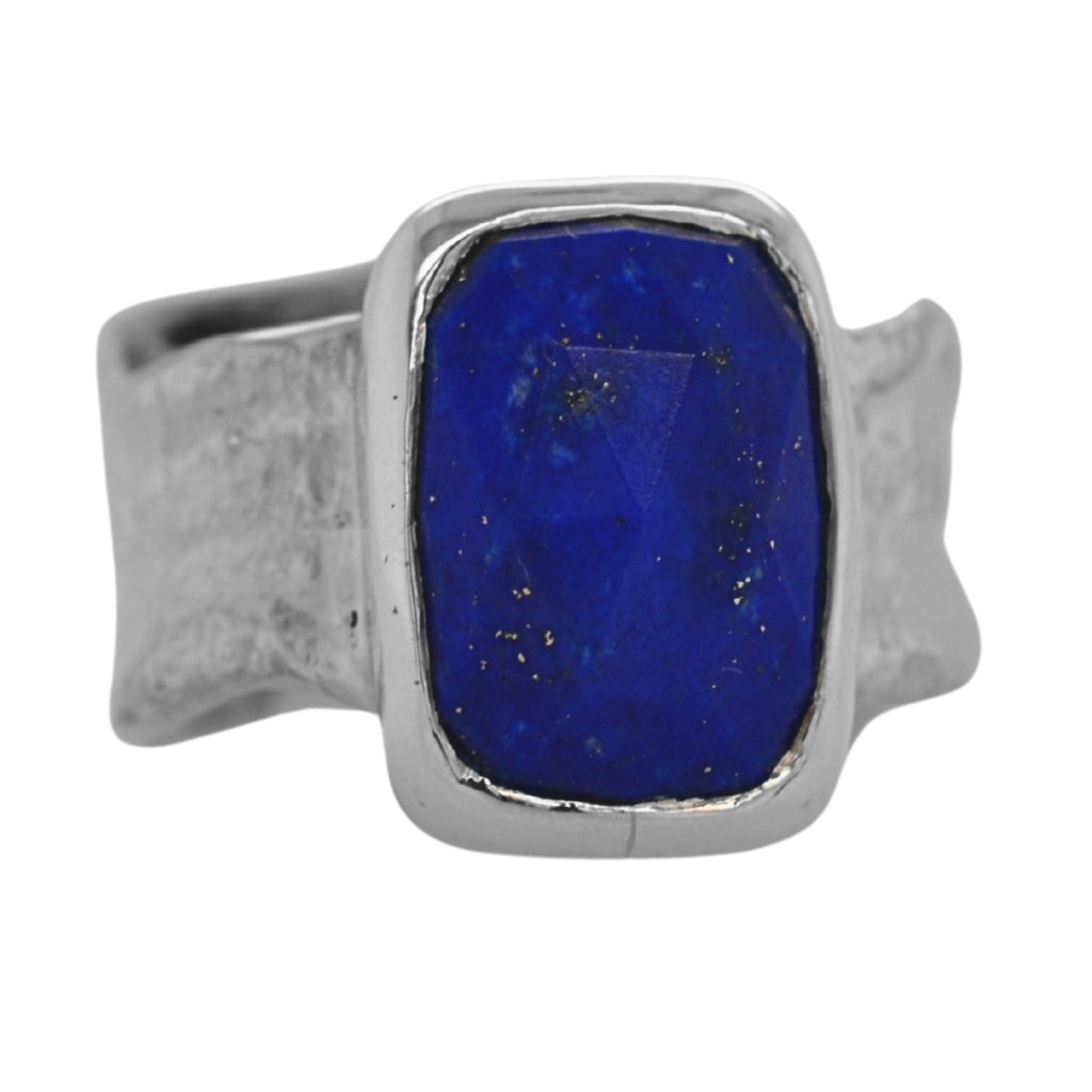 Lapis Cushion Ripple Ring