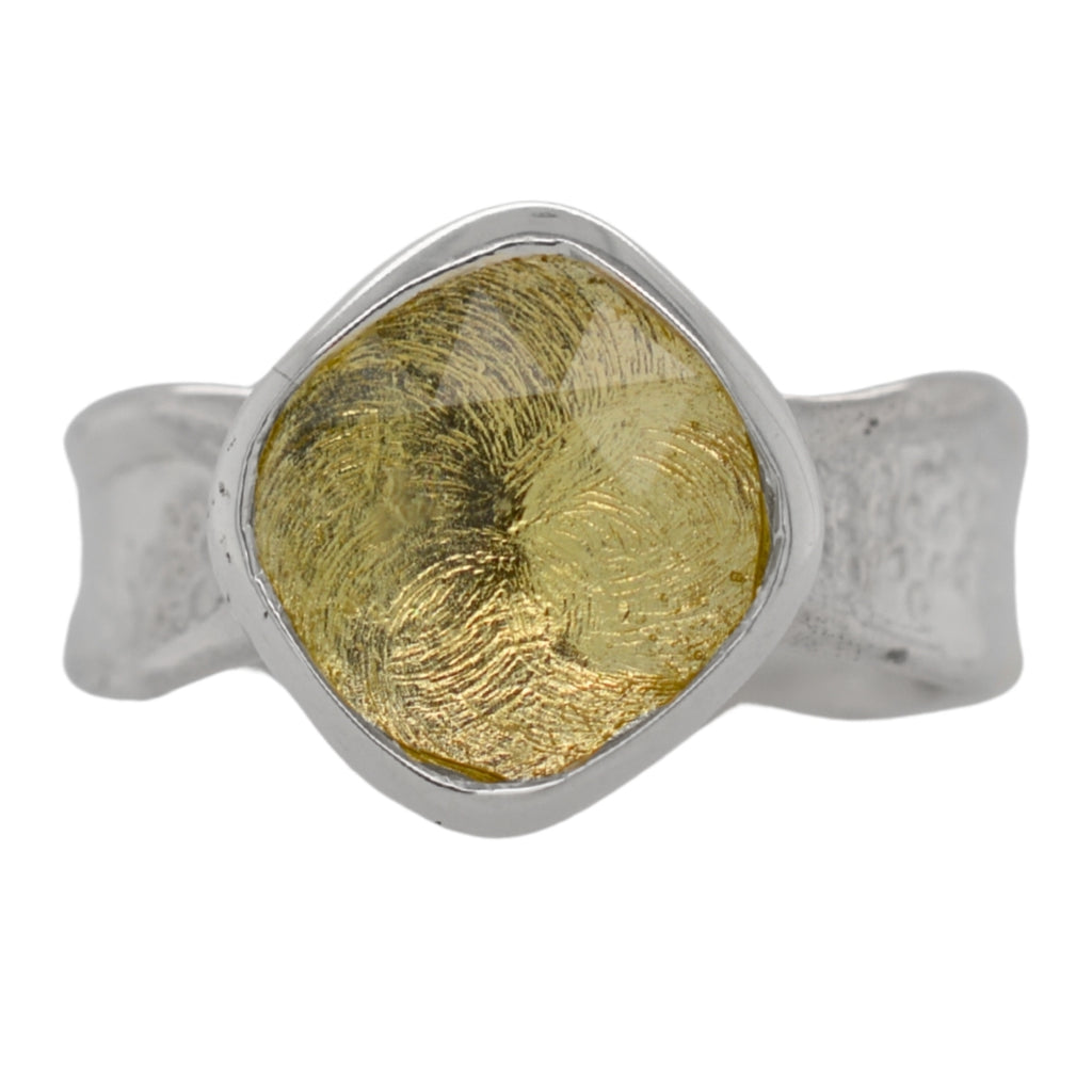 Lemon Quartz Cushion Ripple Ring