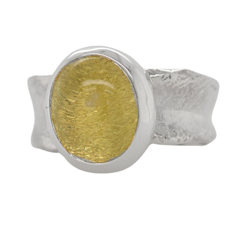 Lemon Quartz Oval Ripple Ring
