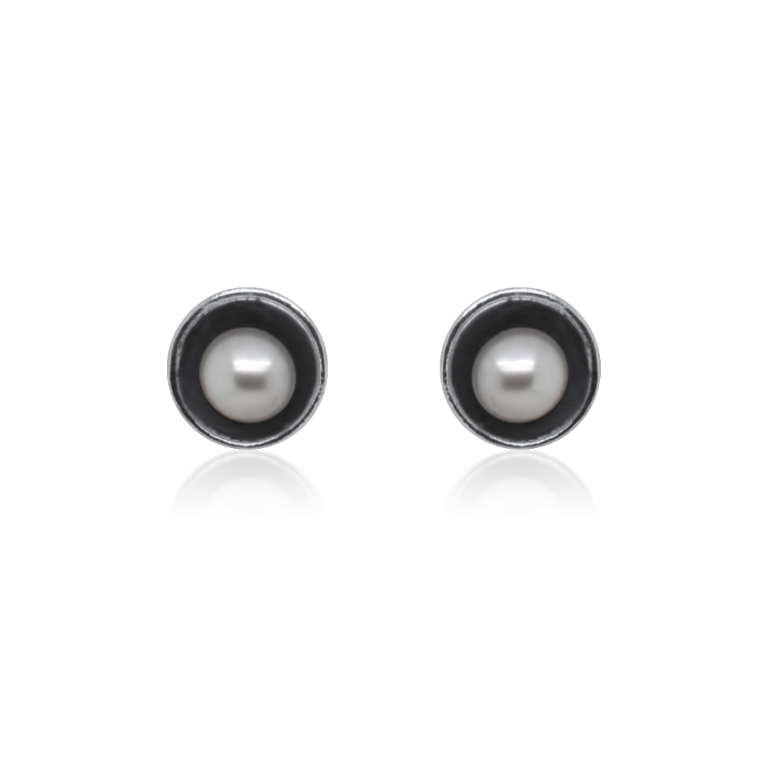 Mini Pearl Studs with Patina