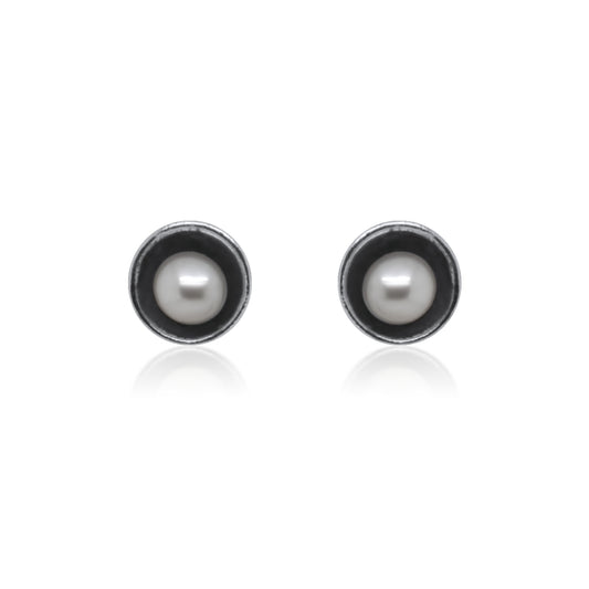 Mini Pearl Studs with Patina