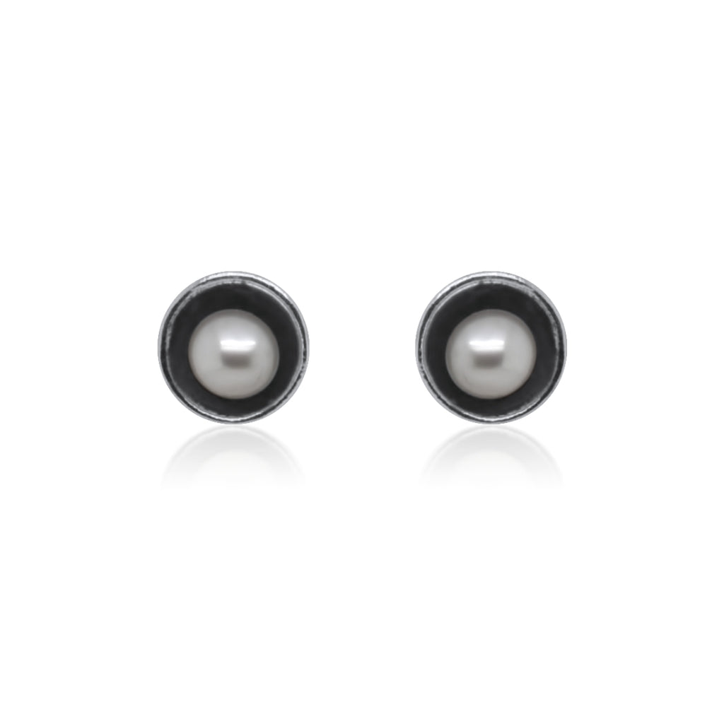 Mini Pearl Studs with Patina