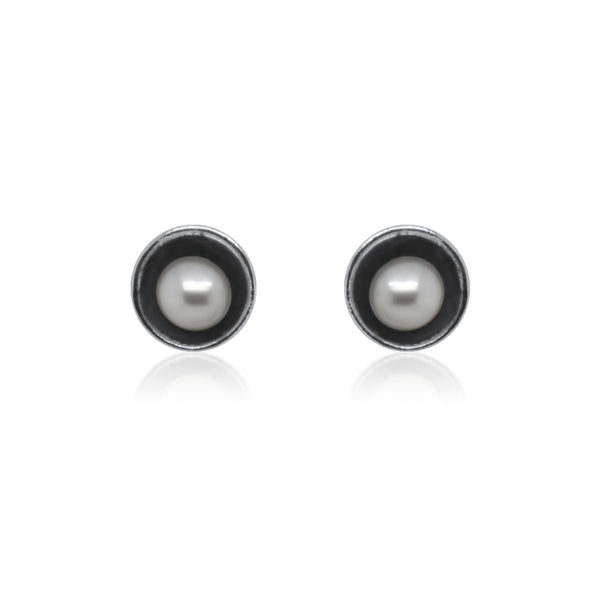 Mini Pearl Studs with Patina