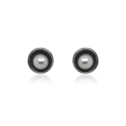 Mini Pearl Studs with Patina