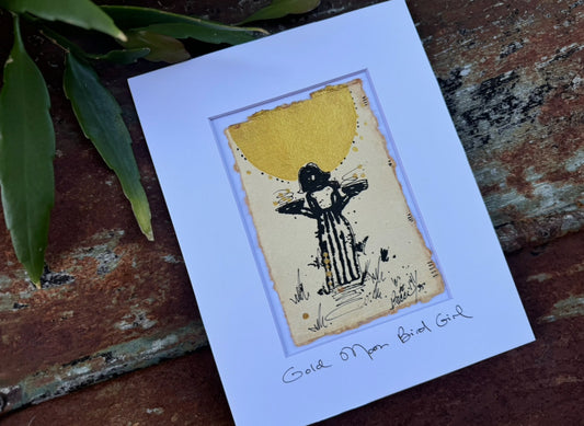 Original Gold Moon Bird Girl Eight by Ten"