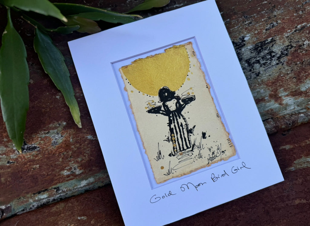 Original Gold Moon Bird Girl Eight by Ten"
