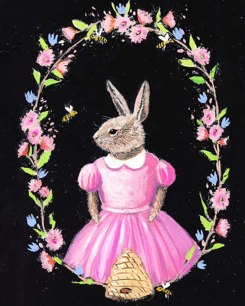 Peony Rabbit Original Gouache Painting