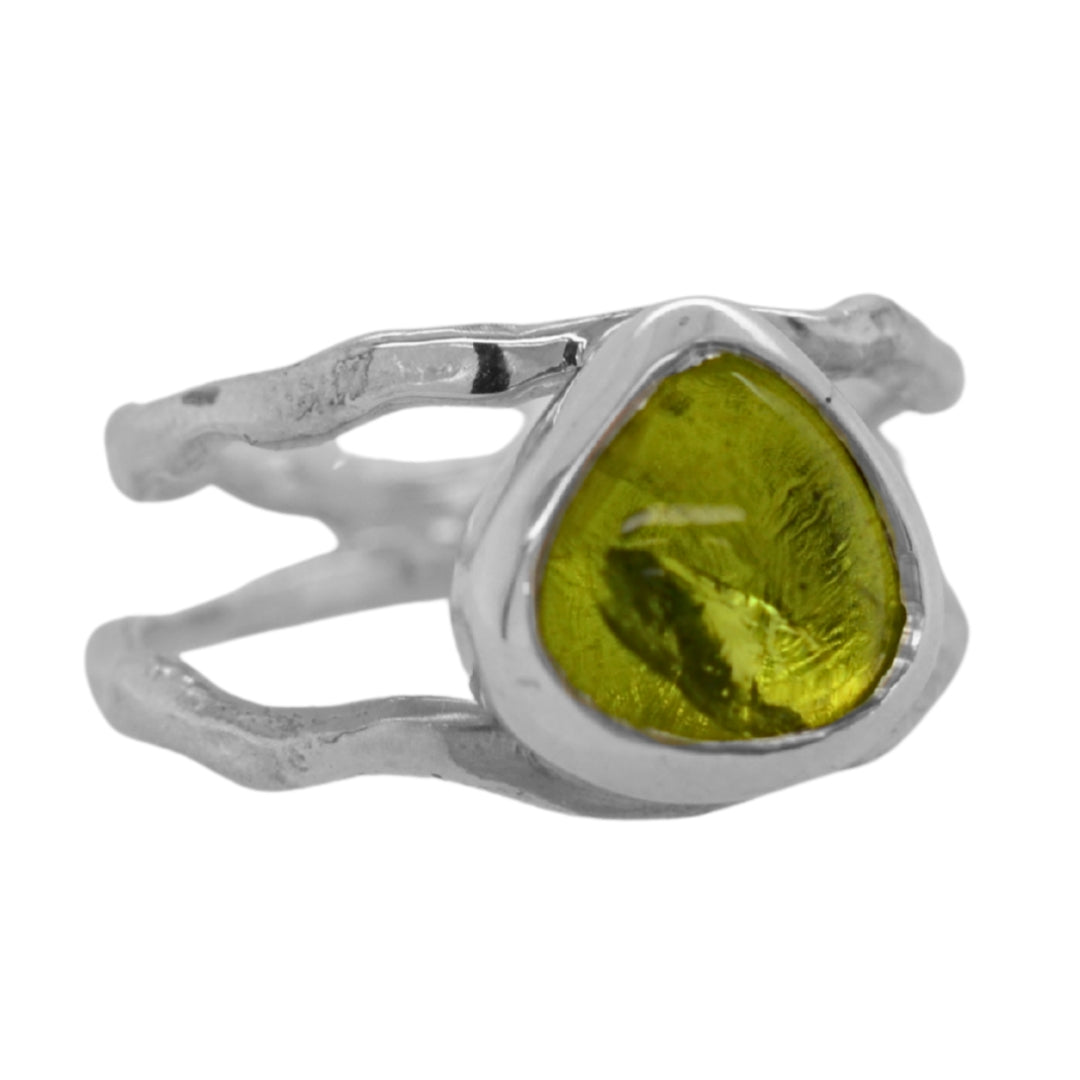 Peridot Teardrop Ripple Ring