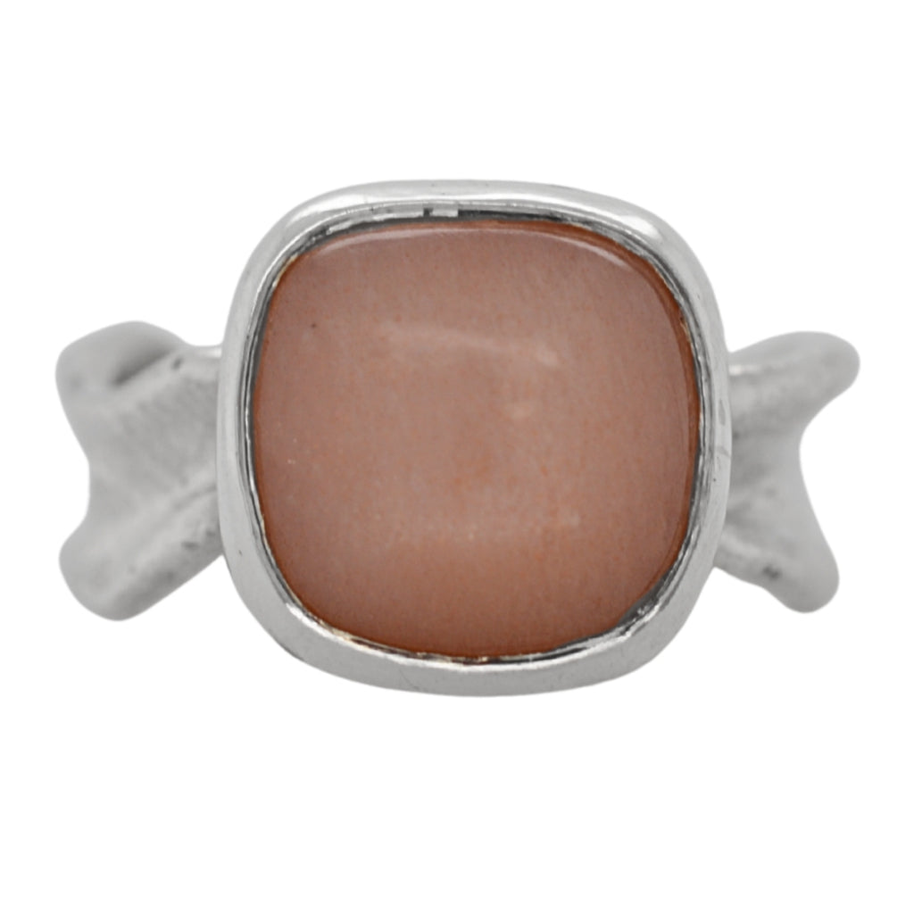 Pink Moonstone Cushion Ripple Ring