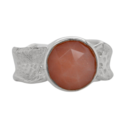 Pink Moonstone Round Ripple Ring