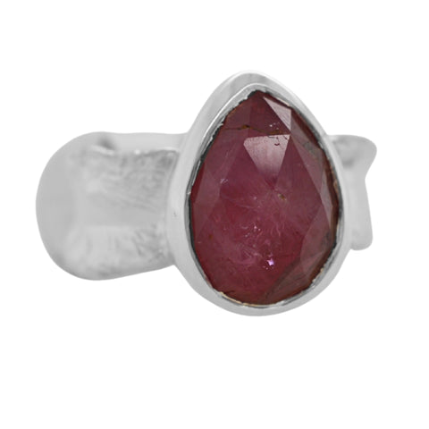 Pink Sapphire Teardrop Ripple Ring