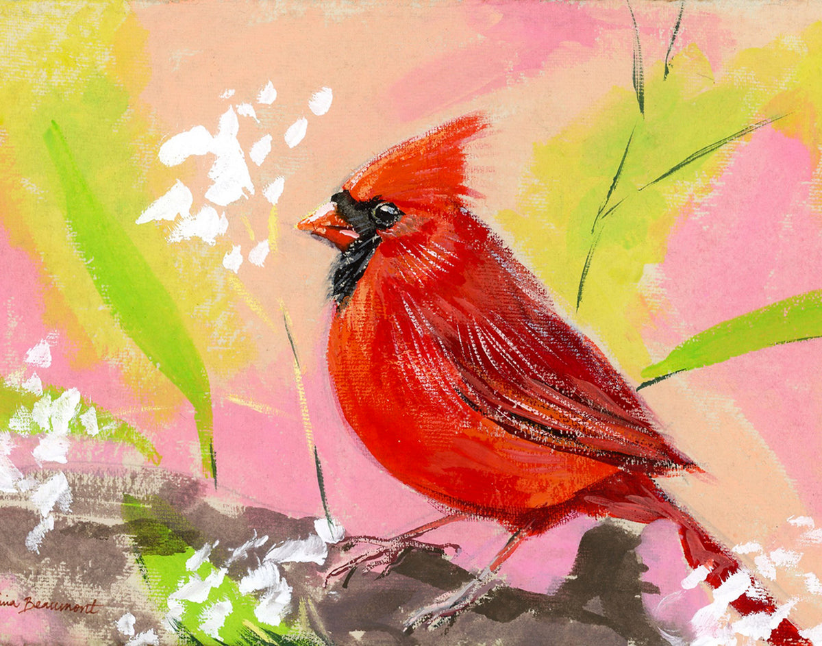 Red Bird Pink Sky Cardinal Print
