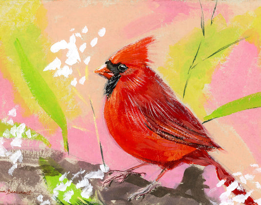 Red Bird Pink Sky Cardinal Print