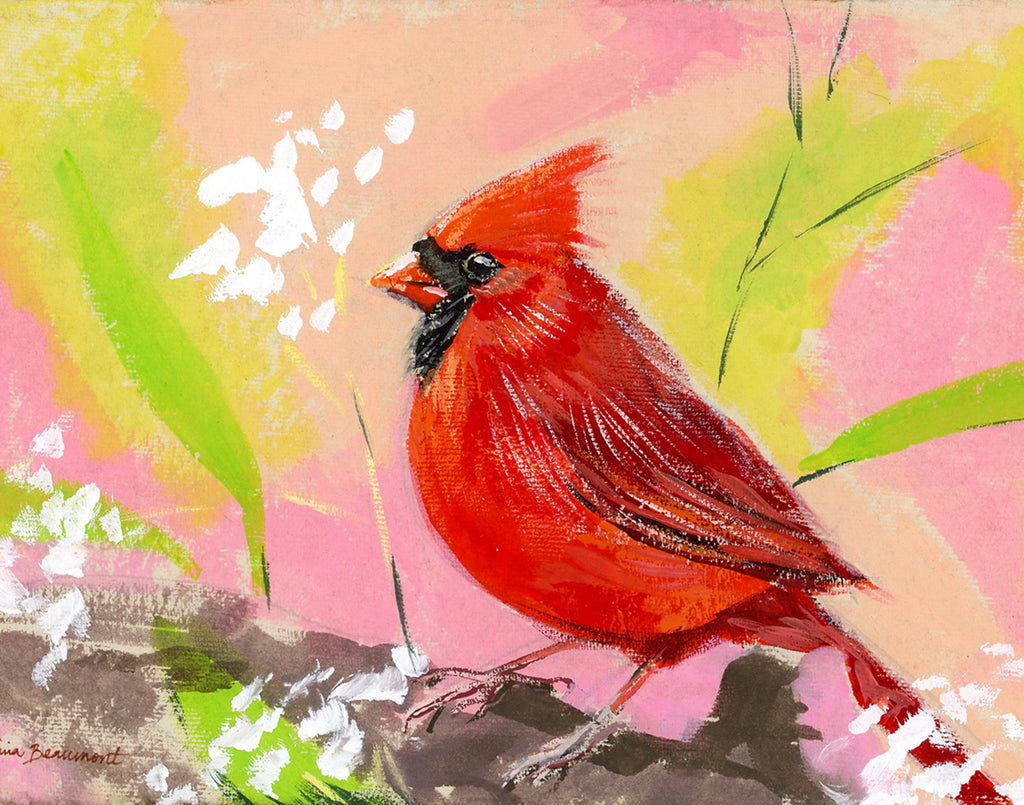 Red Bird Pink Sky Cardinal Print