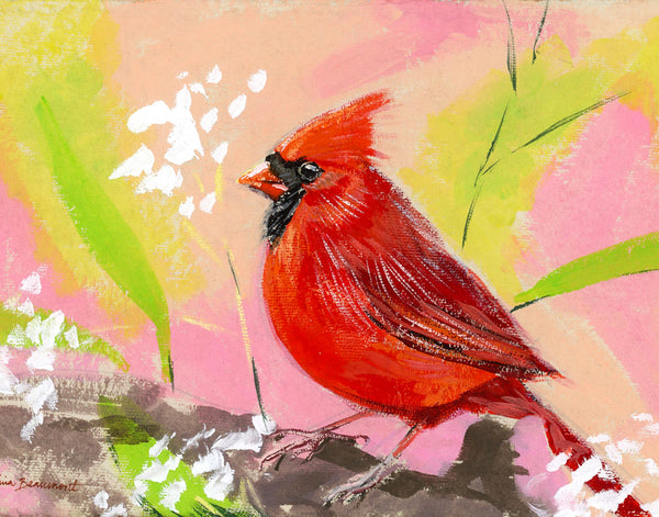 Red Bird Pink Sky Cardinal Print